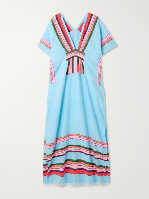Gasira Frayed Striped Cotton-blend Maxi Kaftab