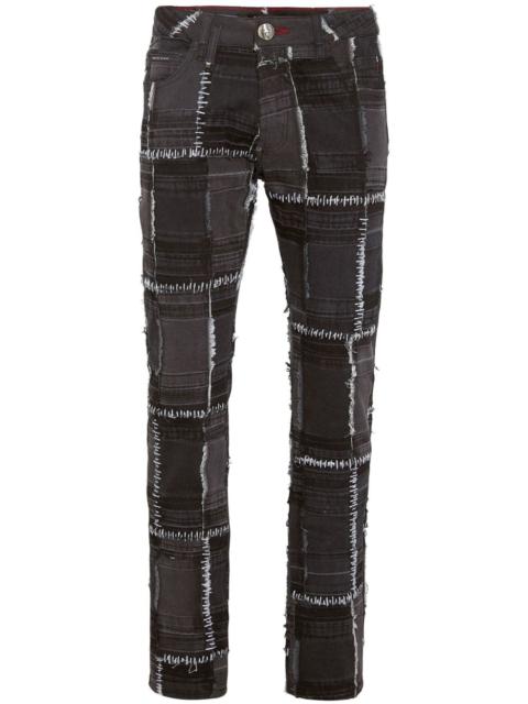 patchwork-design straight-leg jeans
