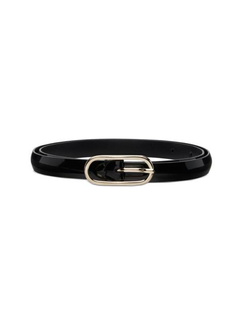 Black Super Skinny Leather Oval Buckle Belt
