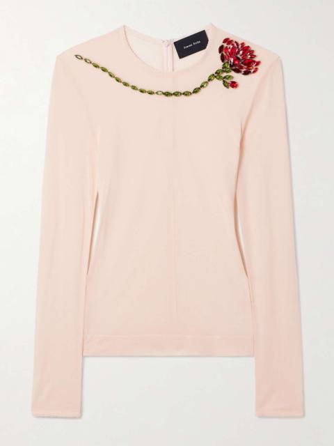 Crystal-embellished stretch-jersey top Pastel pink