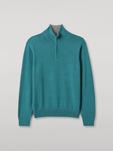 Rory Green & Grey Classic Cashmere Contrast Zip Neck Jumper