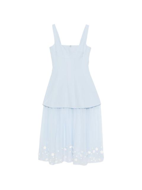 floral-appliqué midi dress