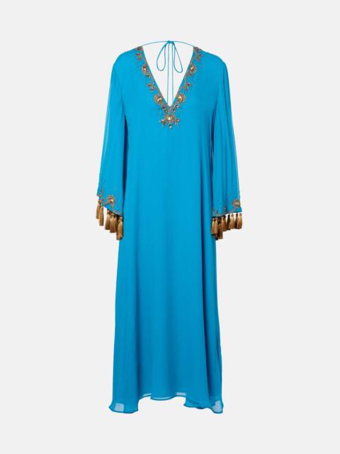 Embellished silk georgette midi dress