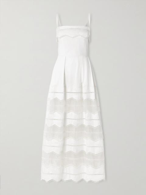 Organza-trimmed Embroidered Cotton-blend Poplin Midi Dress