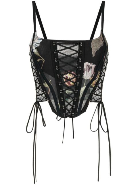 graphic-print lace-up corset