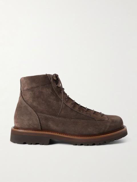 Suede Lace-Up Boots Brown