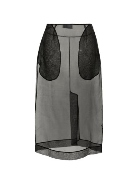 sheer pencil midi skirt
