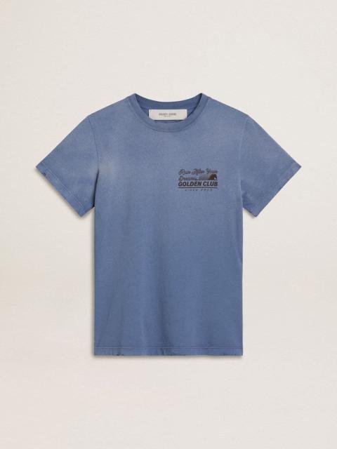 Women's faded light blue T-shirt with print on the chest
