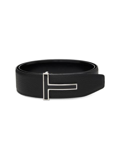 Black Leather Enamel Buckle T Reversible Belt