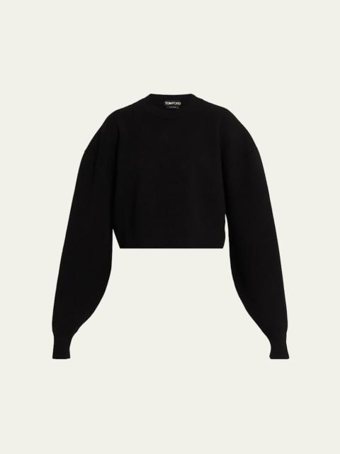 Wool-Cashmere Blouson-Sleeve Crop Sweater