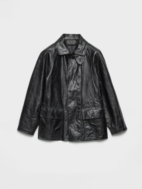 Vintage-look leather blouson jacket