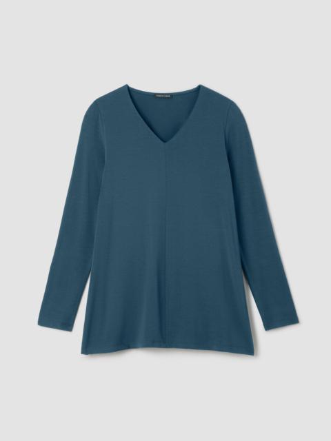Fine Stretch Jersey Knit V-Neck Long Top