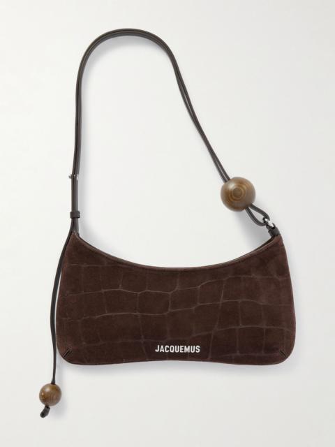 Le Bisou Perle embellished leather-trimmed croc-effect suede shoulder bag Brown