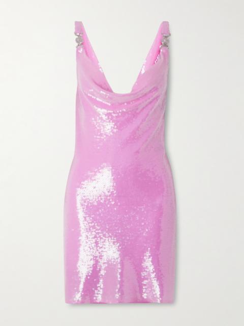 Embellished Draped Sequined Silk-chiffon Mini Dress