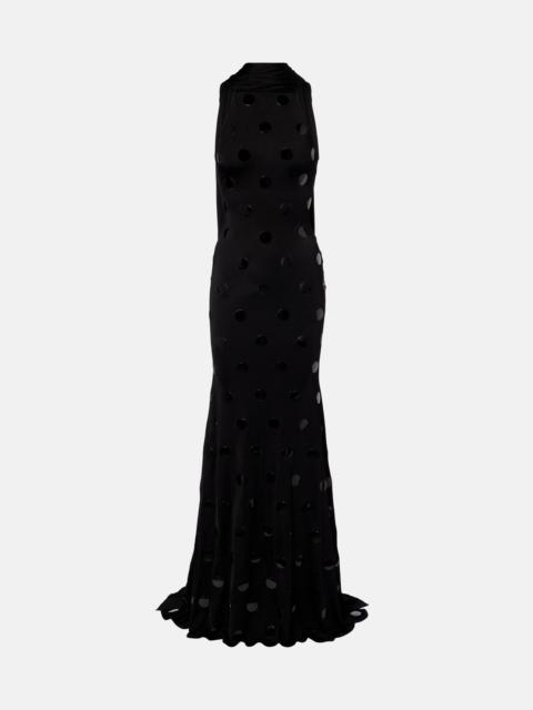 Embellished scarf-detail jersey gown