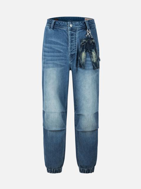 Seagull and Logo Print Loose Fit Denim Joggers