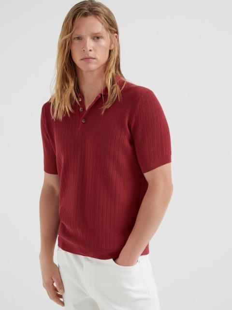 Cotton wide rib knit polo shirt