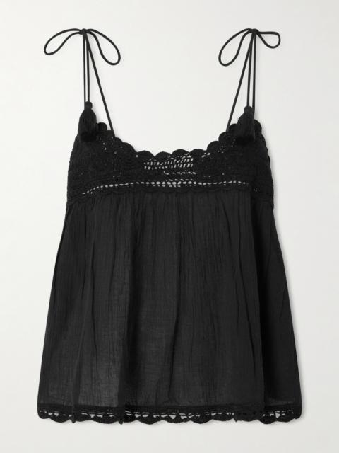 Bermuda Tasseled Crochet-trimmed Cotton Top