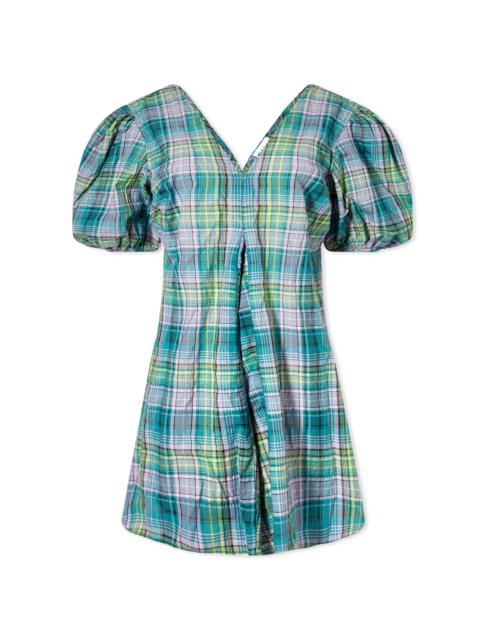 GANNI Seersucker Check V-Neck Mini Dress