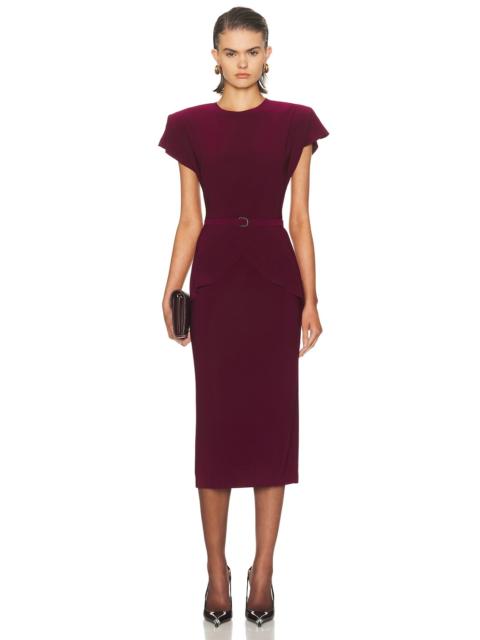 Cap Sleeve Shoulder Pad Peplum Midcalf Dress