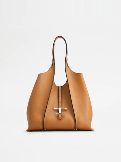 T TIMELESS SHOPPING BAG IN LEATHER MEDIUM - BROWN
