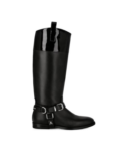 buckled leather knee-high boots