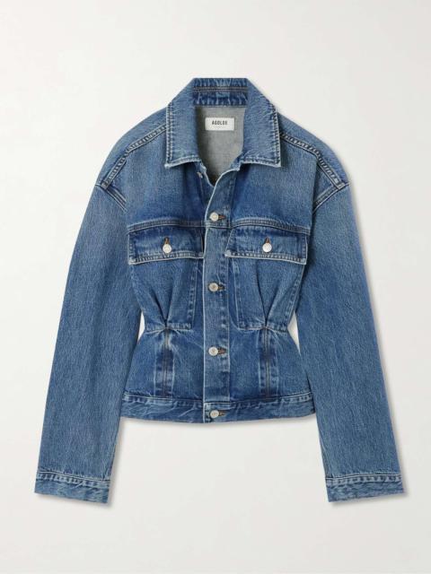 Zyla Cinch buckled gathered denim jacket Mid denim