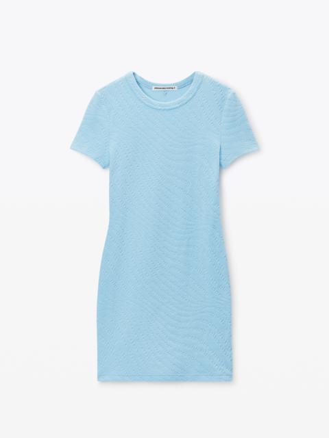 logo jacquard stretch short sleeve mini dress