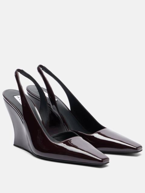 Patent leather wedge slingback pumps