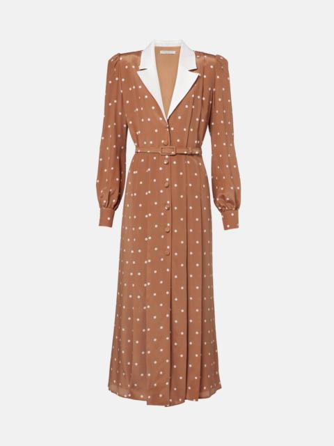Polka-dot silk satin shirt dress