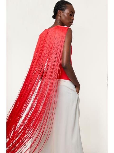 Figure Form Bandage Knit Long Tassel Cape Top