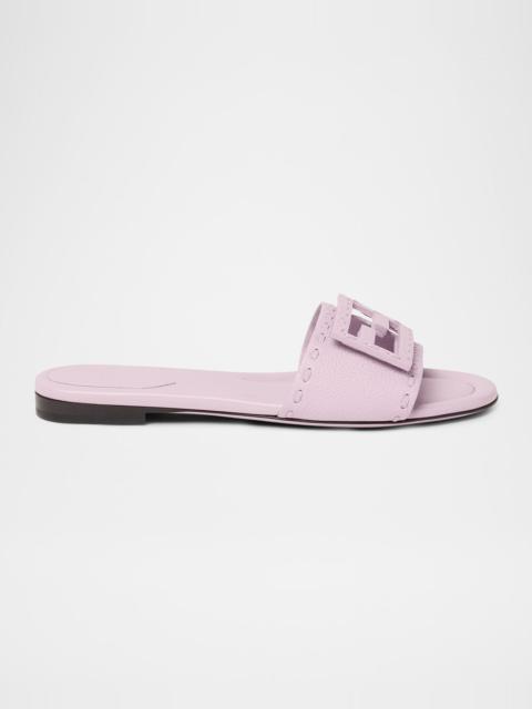 Baguette FF Leather Buckle Flat Slide Sandals
