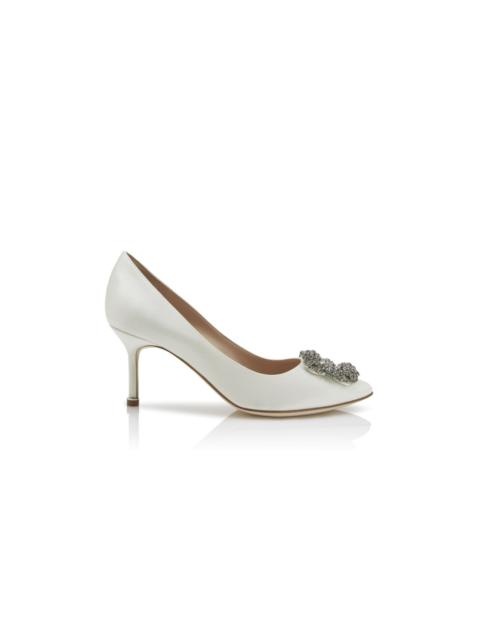 White Satin Jewel Buckle Pumps