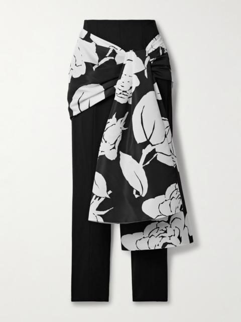 Draped Floral-print Faille And Crepe Slim-leg Pants