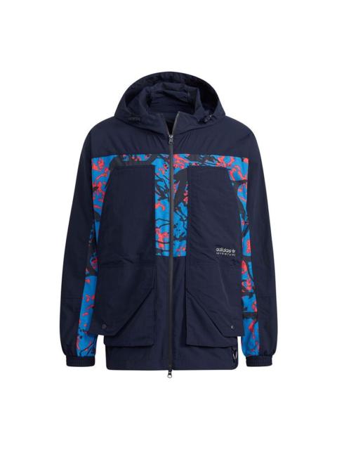 Men's adidas originals Adv Wb Printing Splicing Sports Jacket Legendary Ink Blue H46700