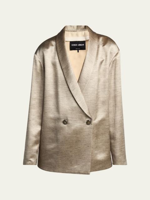 Silk Double-Breasted Blazer Jacket