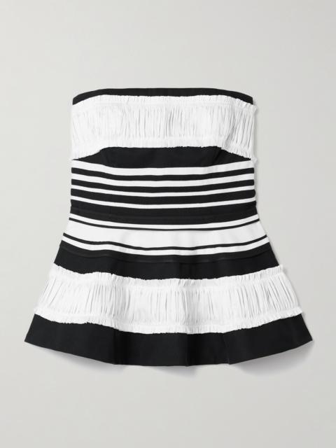 Strapless Striped Taffeta And Grosgrain-trimmed Cotton And Silk-blend Twill Peplum Top