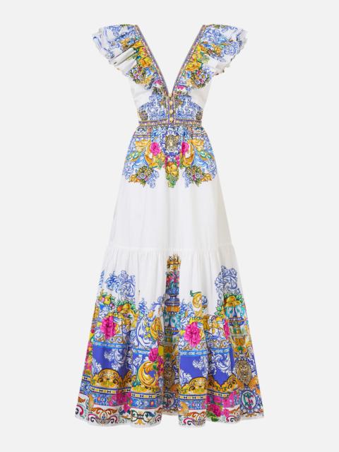 TIERED DRESS WITH NECK FRILL