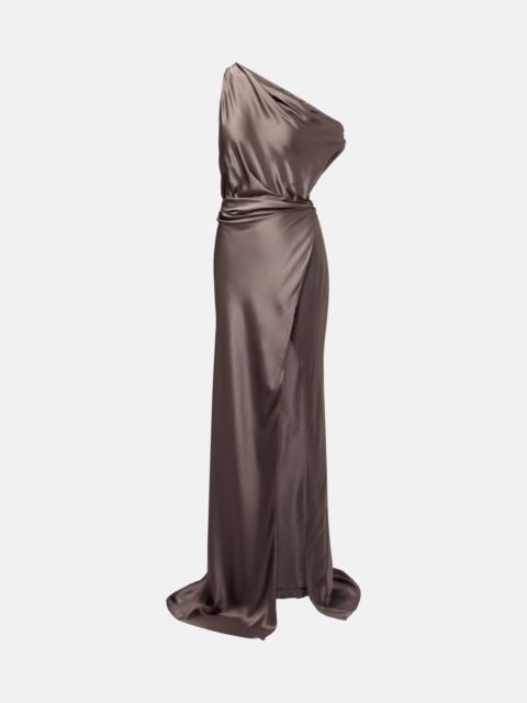Draped one-shoulder silk satin gown