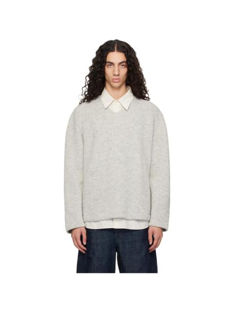 Gray  V-Neck Snap Sweater