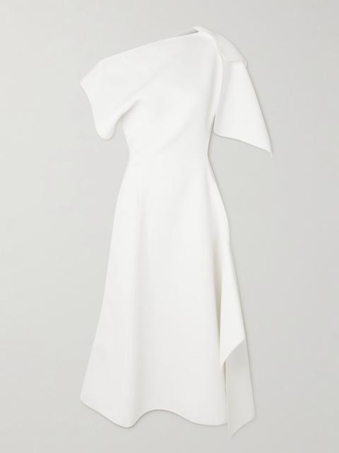 Diadem off-the-shoulder asymmetric draped crepe dress White