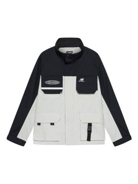 New Balance Windproof Hooded Cargo Jacket 'Black White' NAA3N011-BEI