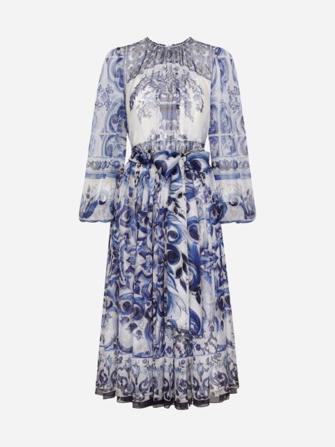 Majolica Print Chiffon Midi Dress