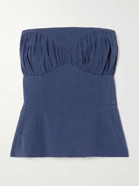 Ruby Gathered Linen-blend Twill Peplum Bustier Top