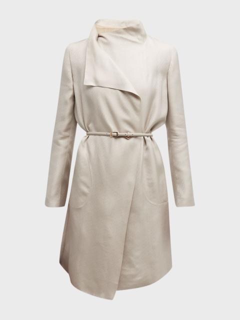 Belted Metallic Wrap Coat