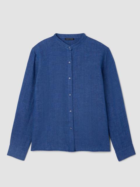 Washed Organic Linen Délavé Band Collar Shirt