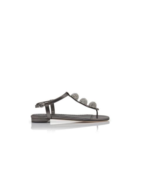 Manolo Blahnik Silver Nappa Leather Embellished Flat Sandals | REVERSIBLE