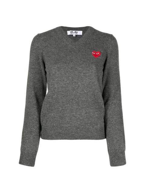 embroidered motif V-neck jumper