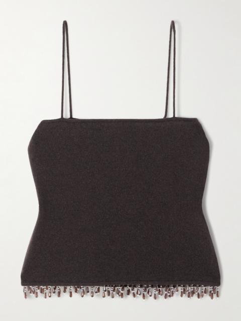 Fringed Bead-embellished Wool And Cashmere-blend Top