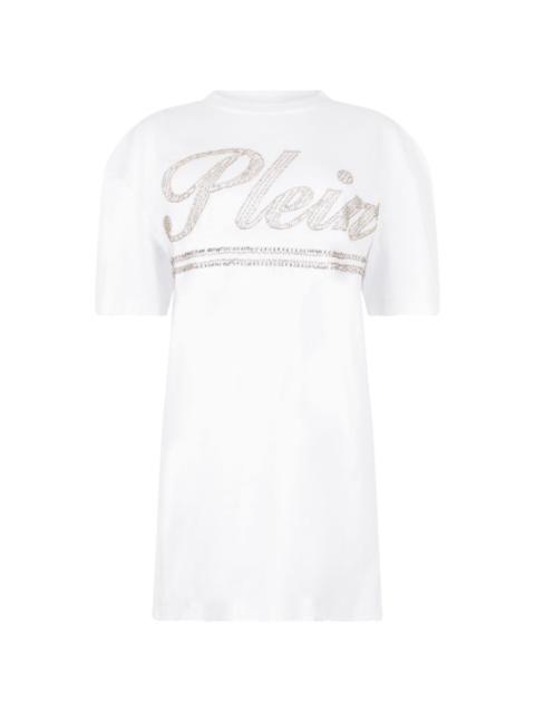 open-back logo-strass mini dress